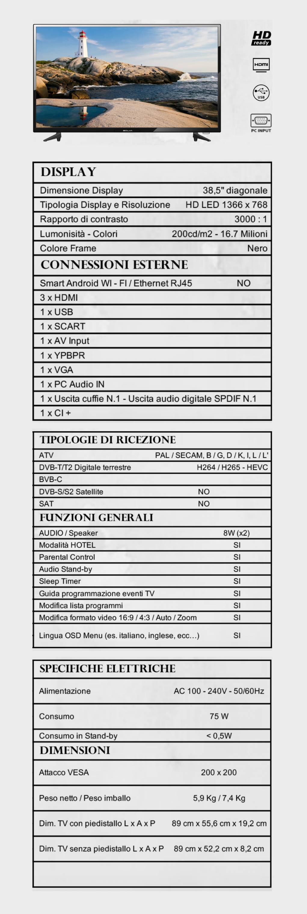 TV BOLVA 38.5'' BL-3966