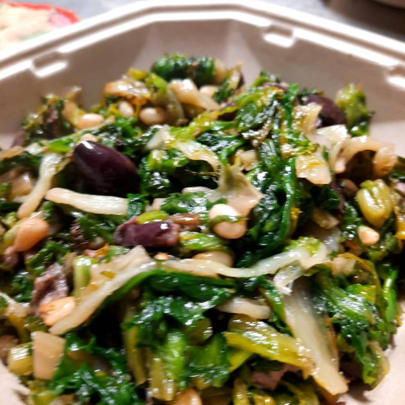Escarole, olives, capers and pine nuts
